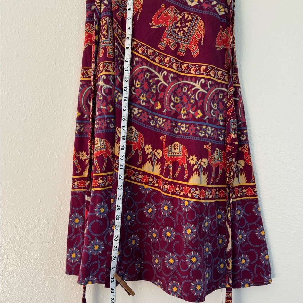 Darn Good Yarn 100% Cotton Boho Wrap Midi Skirt – Elephant and Camel Print - Picture 2 of 9